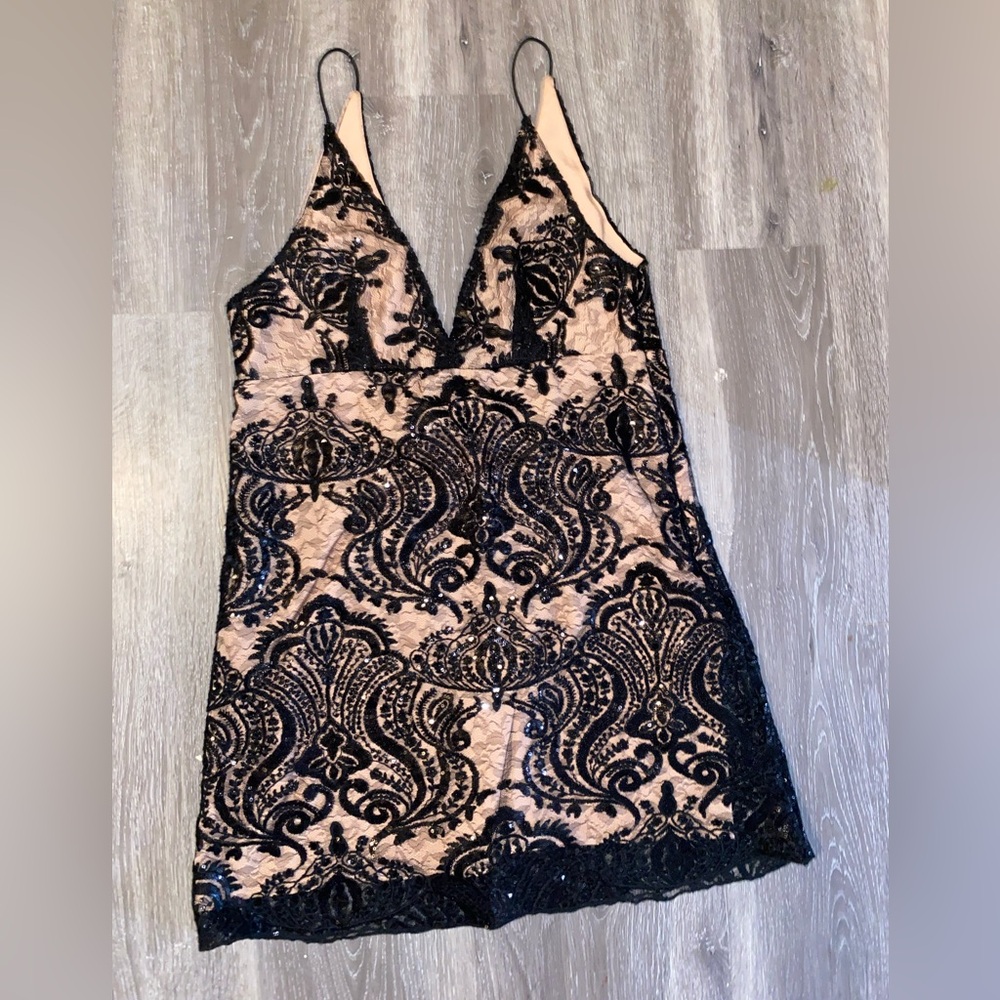 Free People Black and Tan Lace Dress